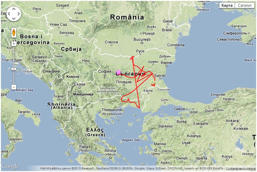 The route of Vihra in 2012 summer/autumn (source: Green Balkans)